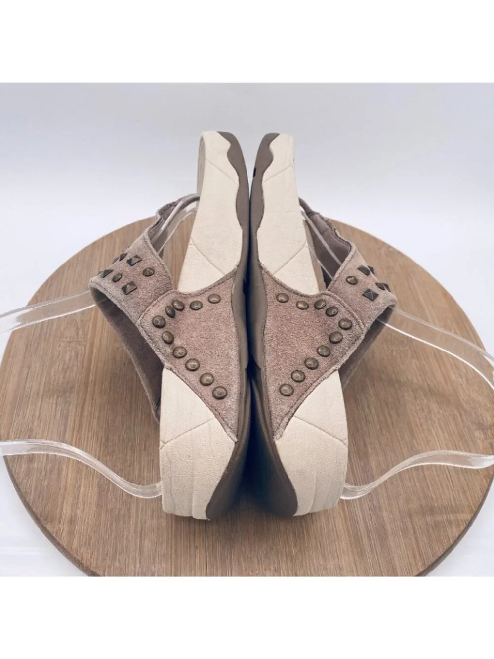 Fitflop Sandals Womens 7 38 Tan Suede Wedge Recovery Studded Flip Flop